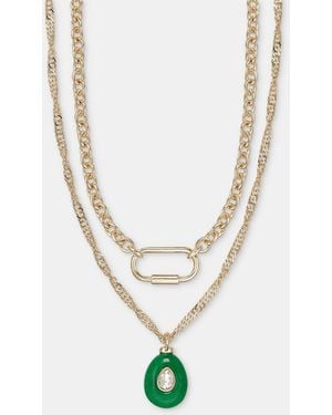 On 34th Crystal Stone Layered Necklace - White