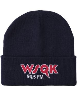 Stranger Things Wsqk Embroidery Navy Acrylic Yarn Standard Cuff Beanie - Blue