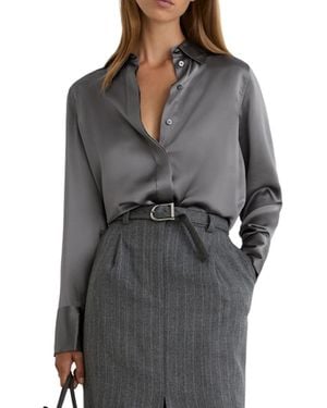 Reiss Ameira Long-sleeve Button-up Silk Satin Blouse - Gray