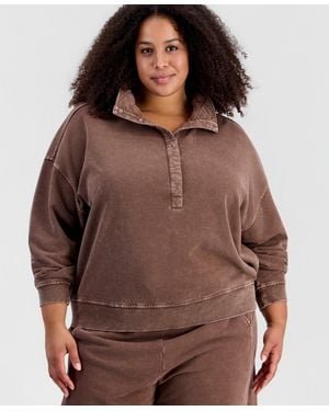 And Now This Plus Size Lounge Henley Mock Neck Long-sleeve French-terry - Brown