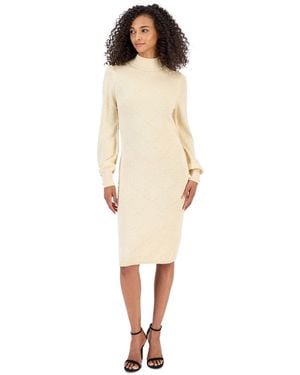 Anne Klein Embellished Mock-neck Long-sleeve Midi Sweater Dress - White