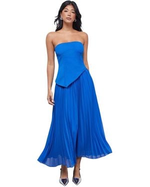 Warehouse Bandeau Bodice Pleated Midi Dress - Blue