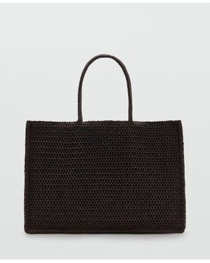 Mango Natural-fiber Tote Bag - Black