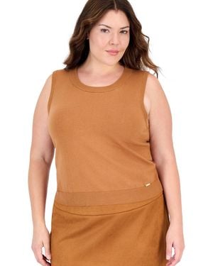 Tahari Plus Size Cotton-blend Fitted Ribbed-hem Sleeveless Sweater Vest - Brown