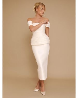 Six Stories Gathered Bardot Peplum Midi Dress - Natural