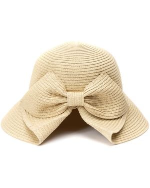 BCBGMAXAZRIA Straw Bow Back Brim Floppy Hat - Natural