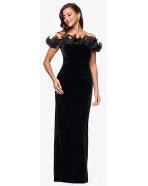 Xscape Velvet Off The Shoulder Ruffle Dress 4p 16 - Black