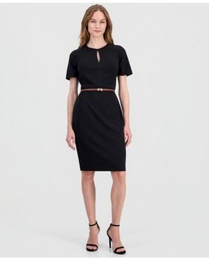 Anne Klein Belted Scuba Crepe Sheath Dress - Black