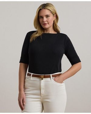 Ralph Lauren Plus Size Cotton-blend Boatneck Top - Black