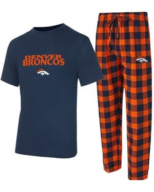 Concepts Sport 2-piece Navy/orange Denver Broncos Avondale T-shirt And Flannel Pants Set - Blue