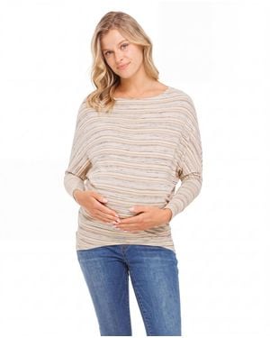 Hello Miss Maternity Striped Dropped-shoulder Long-sleeve Top - Blue