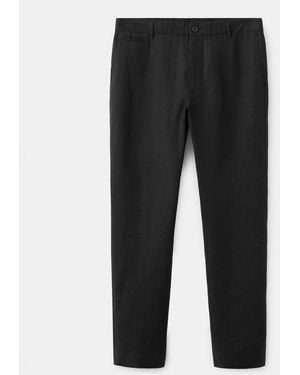 Mango Slim-fit Linen Pants - Black