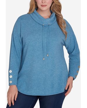 Ruby Rd. Plus Size Cowl Neck Hatchi Knit Top - Blue