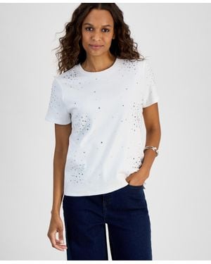 INC International Concepts Petite Cotton Embellished Top - White