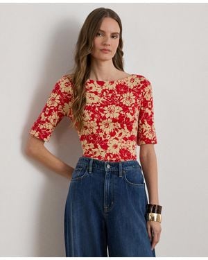 Ralph Lauren Floral Printed Boat Neck Top - Red