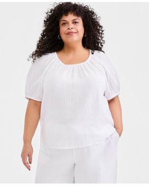 Style & Co. Plus Size Solid Scoop-neck Cotton Gauze Top - White
