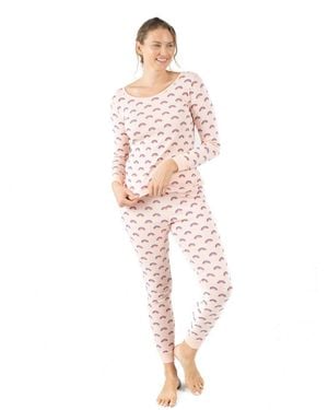 Leveret Matching Family Two-piece Cotton Long Sleeve Shirt And Pants Print Pajamas - White