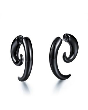 Metallo Stainless Steel Horn Design Earrings - Black