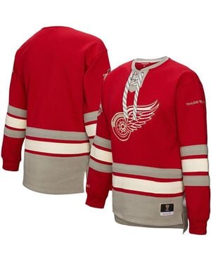 Mitchell & Ness Detroit Wings Heritage Lace-up Pullover Sweatshirt - Red
