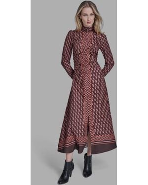 BCBGMAXAZRIA Long Sleeve Mock Neck Midi Dress - Brown
