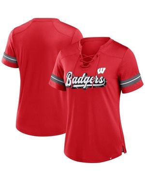 Fanatics Wisconsin Badgers Fundamental Overtime Readiness Athena Lace-up V-neck T-shirt - Red