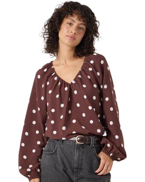 Hush Printed Airflow V Neck Blouse - Red