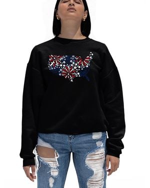LA Pop Art Usa Fireworks Word Art Crewneck Sweatshirt - Black