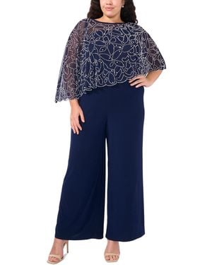 Msk Plus Size Embellished Overlay Wide-leg Jumpsuit - Blue