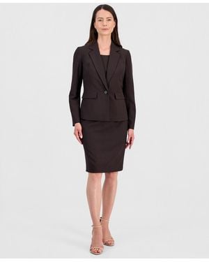 Le Suit One-button Peplum Jacket & Basic Sheath Dress Suit - Black