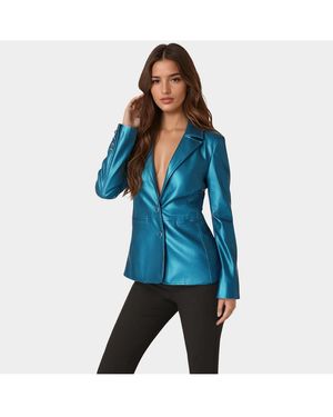 Bebe Tailored Metallic Faux Leather Blazer - Blue