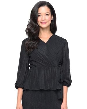 Alex Evenings Petite 3/4-sleeve Micro-pleated Top - Black
