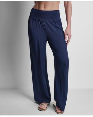 DKNY Smocked-waist Cover-up Pull-on Pants - Blue