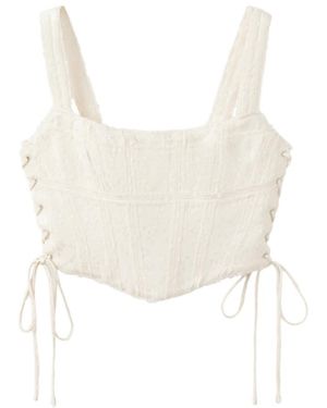 Mango Jacquard Lace-up Corset Top - White