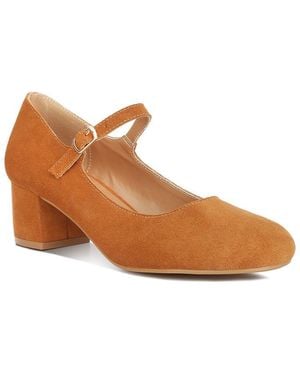 Rag & Co Dallin Suede Block Heel Sandal Mary Janes - Brown