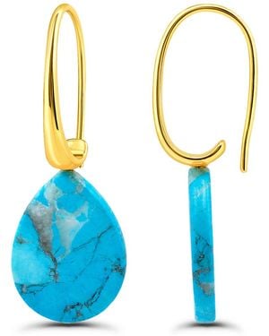 Macy's Genuine Howlite Chrysocolla Teardrop Shape Drop On Hardwire Fishhook Closure Earrings - Blue