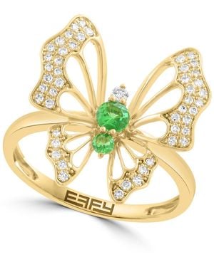 Effy Diamond And Tsavorite Cocktail Ring (1/5 Ct. T.w. Diamond - Metallic