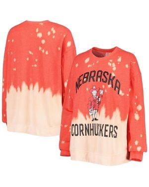 Gameday Couture Distressed Nebraska Huskers Twice As Nice Faded Dip-dye Pullover Long Sleeve Top - Red