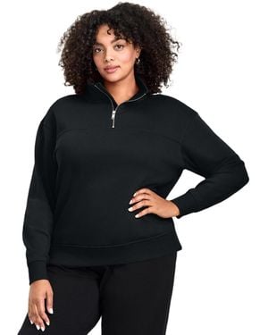 Avenue Plus Size Piper Half-zip Sweat Top - Black