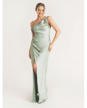 Six Stories Asymmetric Bardot Satin Bridesmaid Dress - Green