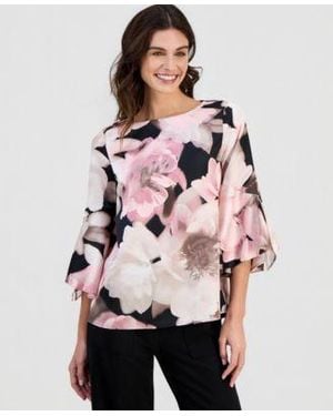 Anne Klein Floral Printed Flare Sleeves Blouse - Natural