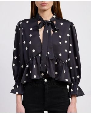 En Saison Floretta Polka Dots Long Sleeves Top - Blue