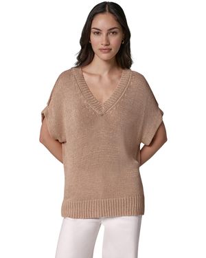 Donna Karan Weekend Short Sleeve Relaxed Fit Lurex Sweater - Brown
