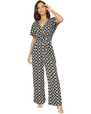 Yumi' Geometric Print Wrap Jumpsuit - White