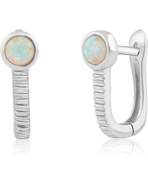 Simona Round Opal U-shaped Lined Hoop Earrings - White