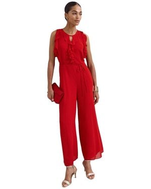 Phase Eight Front Wide Leg Jumpsuit Cinched Waist - Red