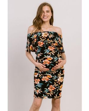 Hello Miss Maternity Bodycon Floral Off-the-shoulder Ruffle Dress - Multicolor