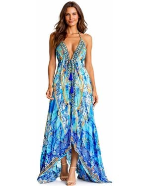 La Moda Clothing Maxi Halterneck Dress - Blue