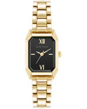 Anne Klein Quartz Petite Octagonal Black And Gold-tone Metal Alloy Bracelet Watch - Metallic