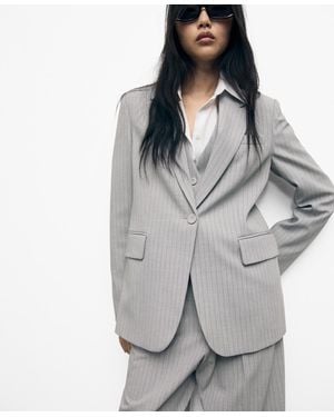 Mango Pinstripe Suit Jacket - Gray