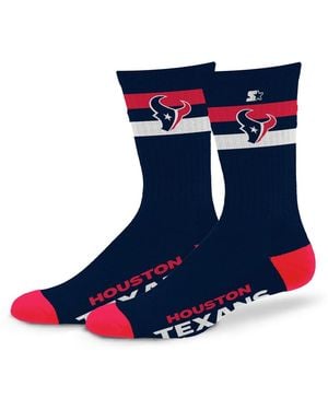 Starter And Houston Texans Team Color Two-stripe Crew Socks - Blue